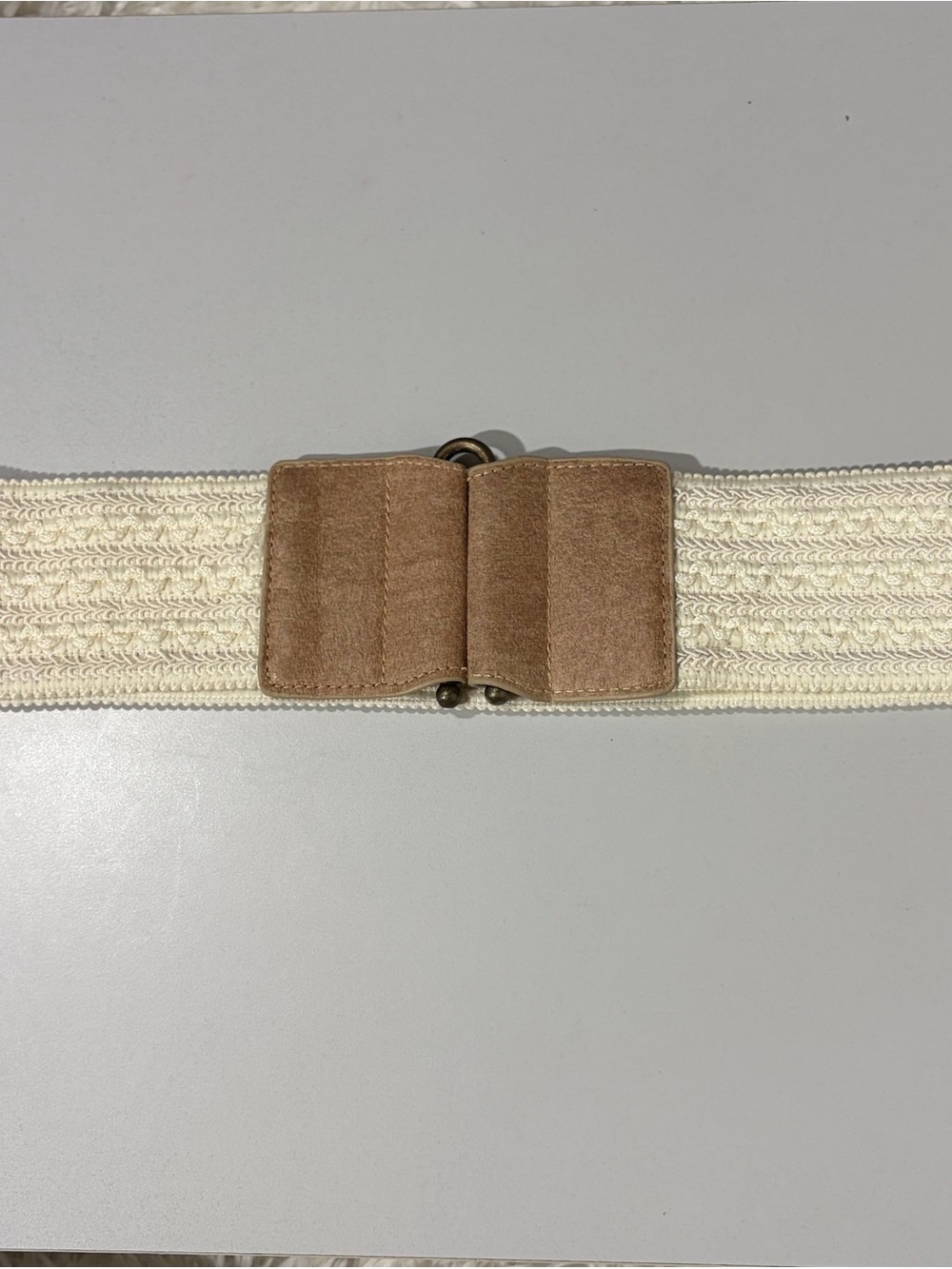 Ivory Stretch Waist Belt with Tan Suede Accent